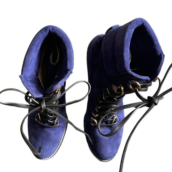 NWOT Stuart Weitzman Womens Lace-Up Shackleton Boots Size 6.5US Navy Blue - Picture 6 of 11